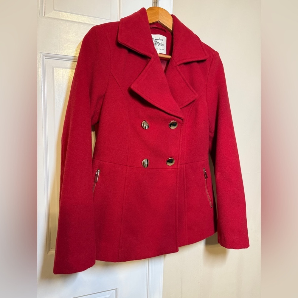 Junior double breasted long sleeve peacoat/ Red jacket.